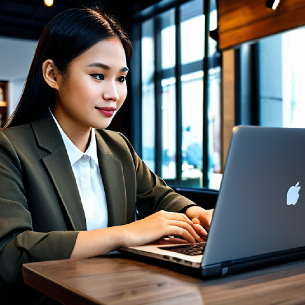 **
"A Thai tech blogger in a modern cafe, fully clothed in stylish, modest attire, working on a laptop. Background features coffee and pastries. Professional lighting, perfect anatomy, natural pose, appropriate content, safe for work, family-friendly. High-resolution, detailed."
**