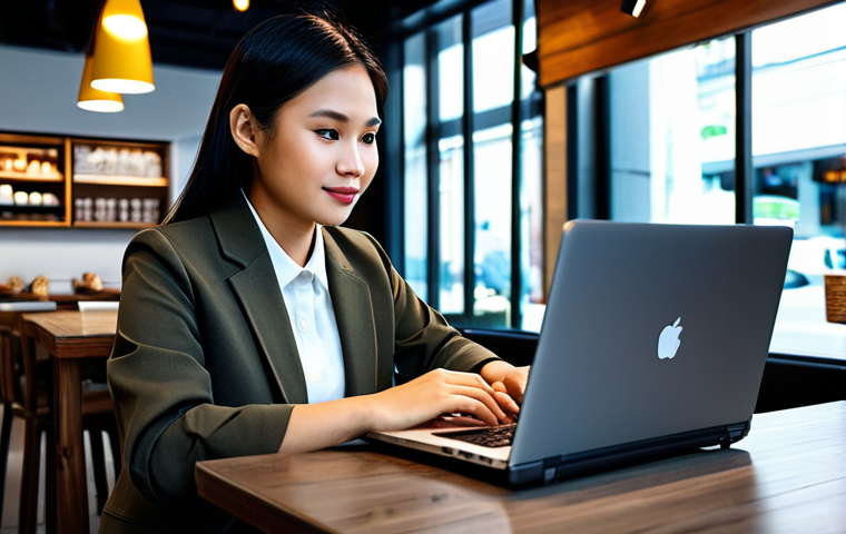 **
"A Thai tech blogger in a modern cafe, fully clothed in stylish, modest attire, working on a laptop. Background features coffee and pastries. Professional lighting, perfect anatomy, natural pose, appropriate content, safe for work, family-friendly. High-resolution, detailed."
**