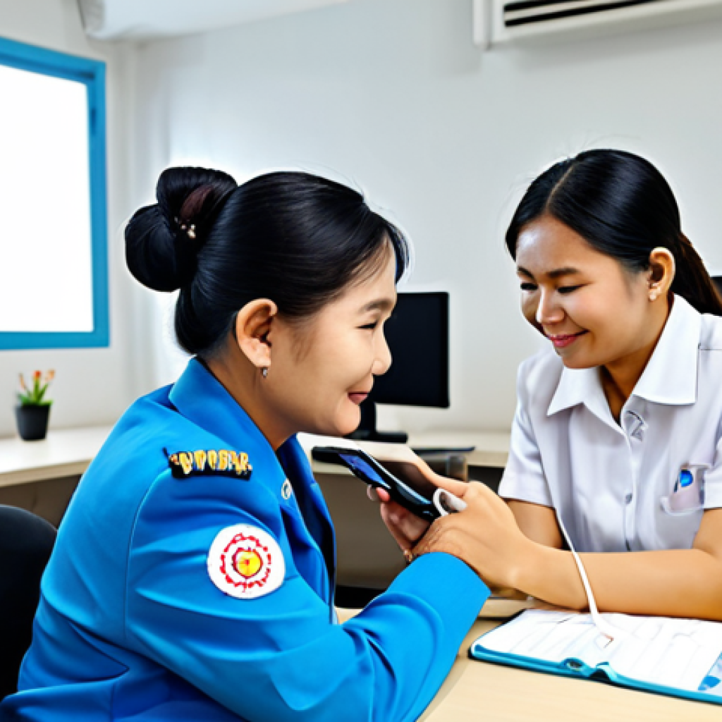 **

"A Thai IT support technician, fully clothed in a professional uniform with a company logo, helping an elderly Thai woman learn to use a smartphone at a modern co-working space in Bangkok. The scene is bright and welcoming. Focus on the kind and patient interaction. Safe for work, appropriate content, modest, family-friendly. Perfect anatomy, correct proportions, natural pose, well-formed hands, proper finger count, natural body proportions, high quality."

**