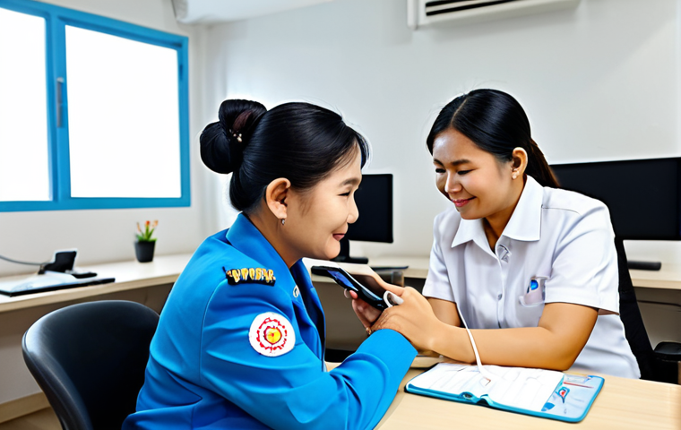 **
"A Thai IT support technician, fully clothed in a professional uniform with a company logo, helping an elderly Thai woman learn to use a smartphone at a modern co-working space in Bangkok. The scene is bright and welcoming. Focus on the kind and patient interaction. Safe for work, appropriate content, modest, family-friendly. Perfect anatomy, correct proportions, natural pose, well-formed hands, proper finger count, natural body proportions, high quality."
**