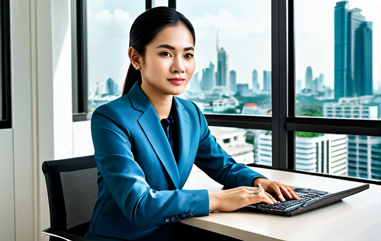 Modern Thai Office Scene**
"A professional Thai businesswoman in a modest, tailored suit, sitting at a clean desk in a bright, modern Bangkok office. Large windows overlook the city skyline. Natural light fills the room. Fully clothed, appropriate attire, safe for work, perfect anatomy, natural proportions, professional photography, high quality."
**