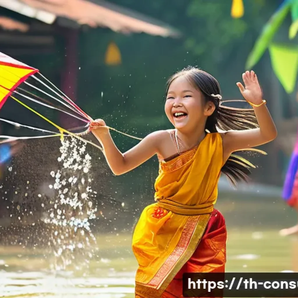 소비자 행동 데이터 시각화 도구 - **Prompt:** A young Thai girl (approximately 10 years old) wearing a traditional Thai dress, playing...