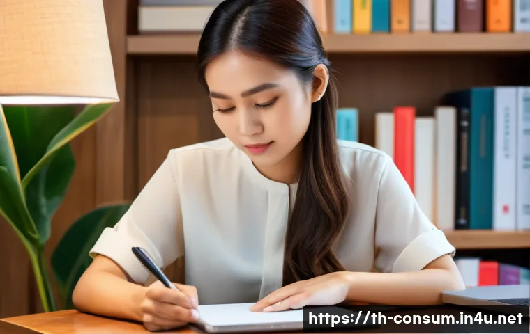 소비자분쟁 해결 모범 사례 - **A determined young Thai woman sits at a polished wooden desk in a bright, modern Thai home, focuse...
