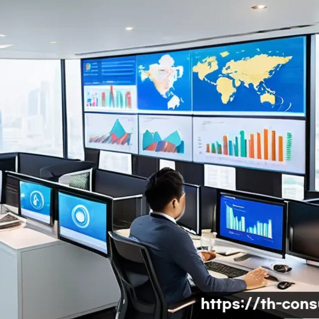소비자 행동 데이터를 활용한 글로벌 혁신 전략 - A modern Thai office environment featuring diverse professionals analyzing consumer behavior data on...