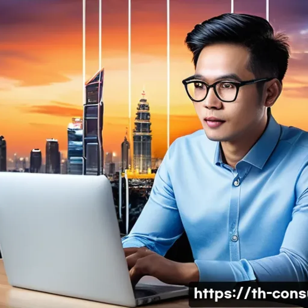 소비자전문기술사의 전문 분야 탐구 - A modern Thai technology expert in a sleek office environment, wearing smart casual attire with glas...