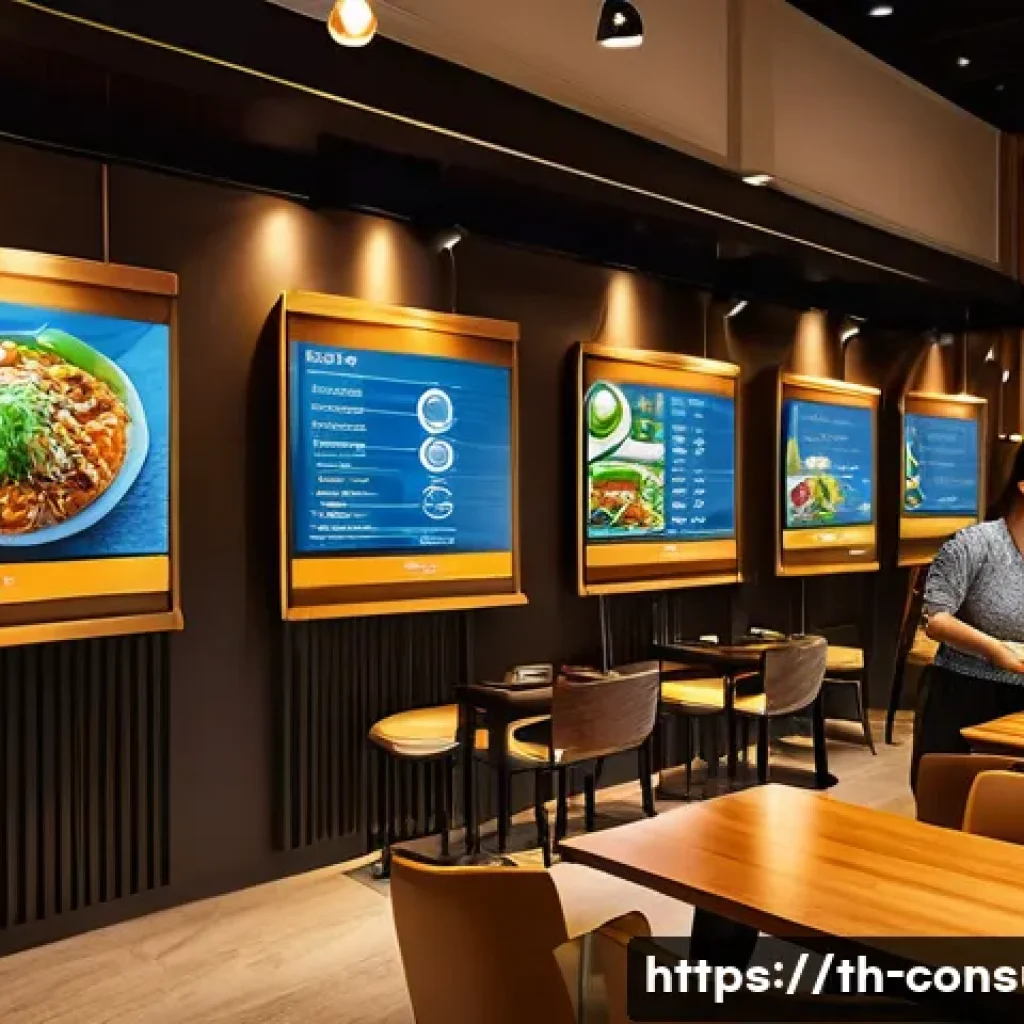 소비자 행동 데이터를 활용한 디지털 혁신 사례 연구 - A modern Thai restaurant interior scene featuring a diverse group of customers ordering healthy meal...