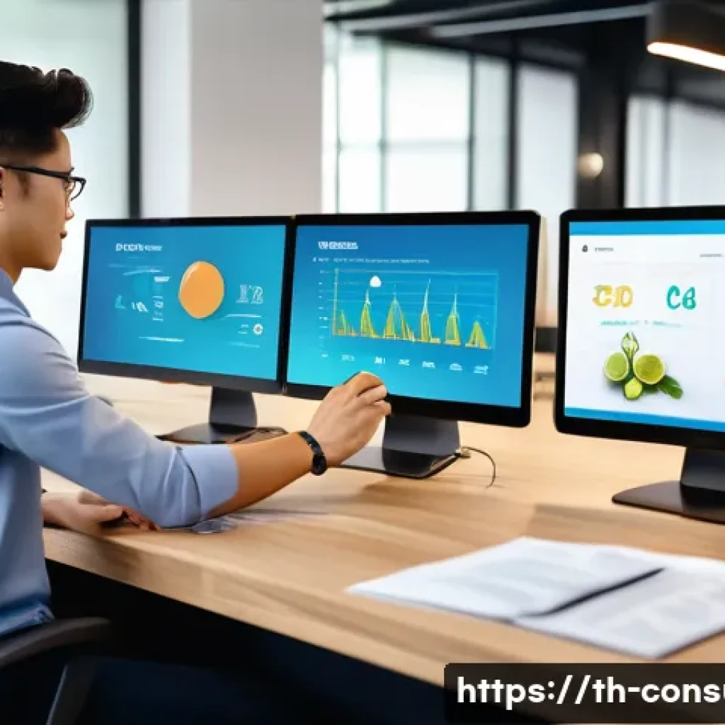 소비자 행동 데이터를 활용한 비즈니스 혁신 사례 연구와 분석 - A modern Thai beverage company’s innovation lab scene showing diverse young Thai professionals analy...