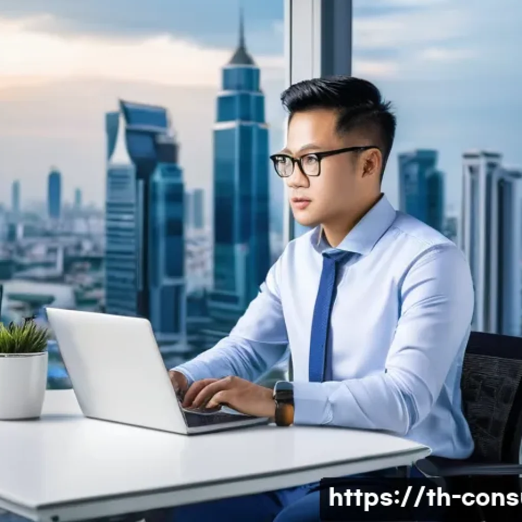 소비자전문기술사의 연봉 현황과 전망 - A professional Thai technical expert working in a modern office environment in Bangkok, wearing busi...