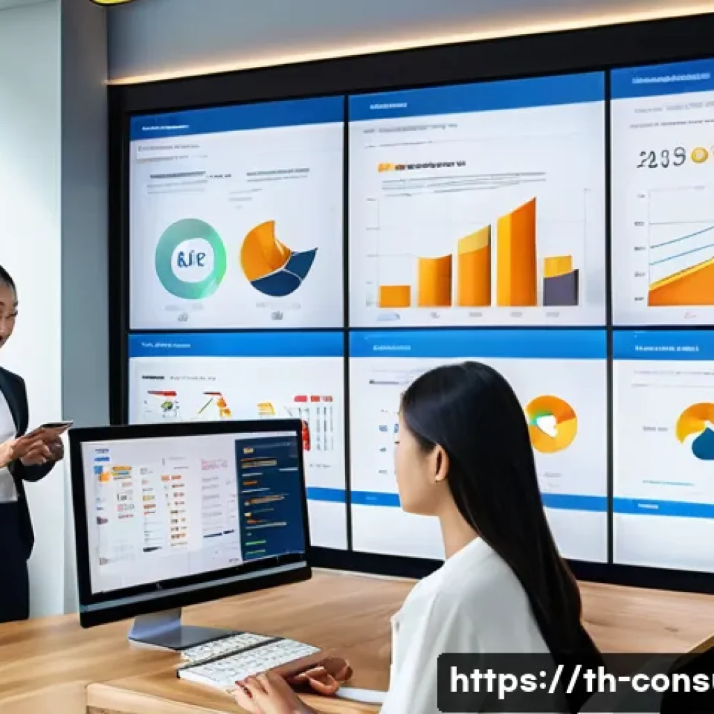 소비자 행동 데이터 활용과 비즈니스 성공 사례 - A modern Thai e-commerce office environment showing diverse professionals analyzing consumer behavio...
