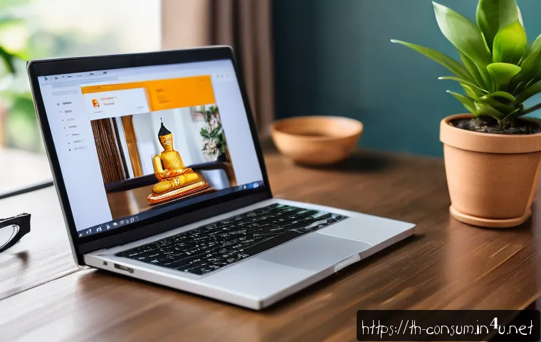 소비자 보호 관련 강의 콘텐츠 개발 - A detailed scene of a Thai online shopper sitting at a modern wooden desk with a laptop displaying a...