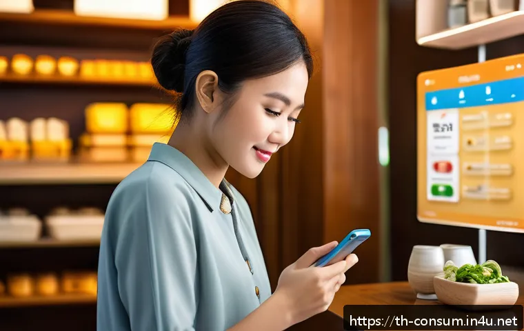 소비자 보호와 관련된 사례 및 법적 이슈 - A detailed scene of a young Thai consumer carefully reviewing an online shopping app on a smartphone...