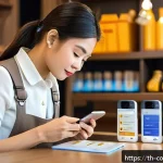 Home 23 소비자 보호와 관련된 주요 이슈 분석 - A detailed scene of a Thai online shopper carefully reading product reviews on a smartphone, with mu...
